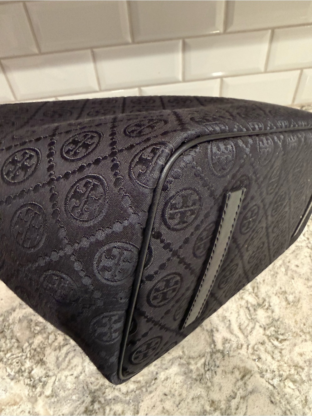 Tory Burch Black Jacquard Logo Tote with Gold Accent - Picture 3 of 7